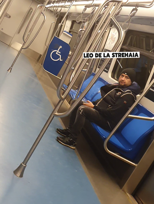 Leo de la Strehaia stând cuminte în metrou