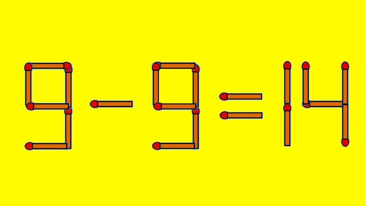 Test IQ cu chibrituri | Mutați un singur băț, pentru a corecta 9 - 9 = 14