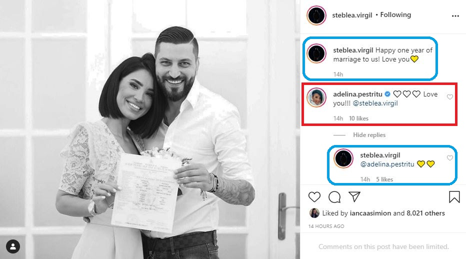 Adelina Pestrițu, mesaj-surpriză la un an de la cununia cu Virgil Șteblea! Gestul făcut în public de soțul vedetei a atras atenția tuturor