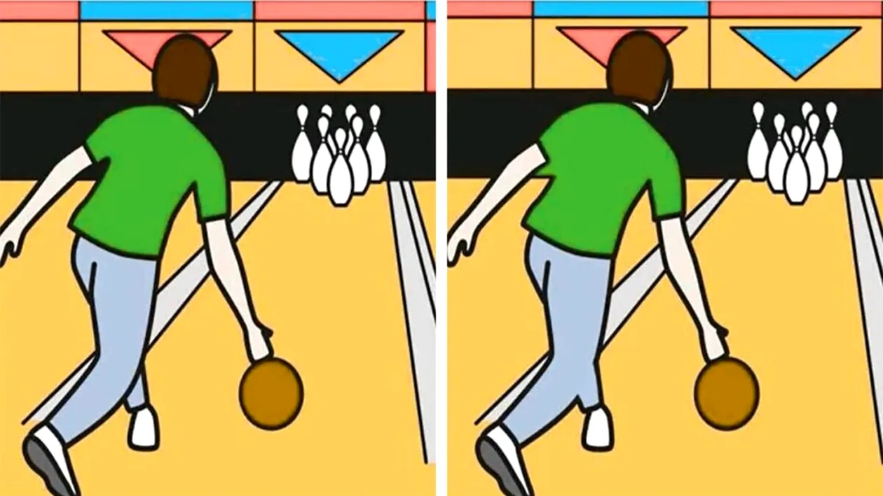 Test de perspicacitate | Aveți la dispoziție 25 de secunde pentru a găsi 3 diferențe între acești 2 bărbați care joacă bowling