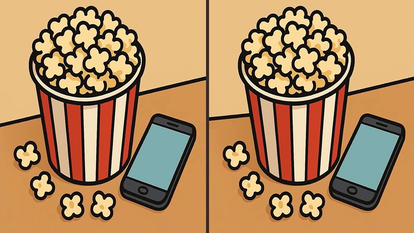 Test de perspicacitate | Identificați 3 diferențe între aceste două boluri cu popcorn