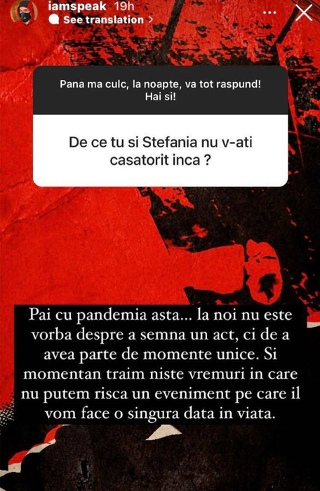 Speak și Stefania, momente de cumpănă în relație? Speak a spus lucrurilor pe nume: ” Momentan nu cred că m-ar părăsi, dar…..”