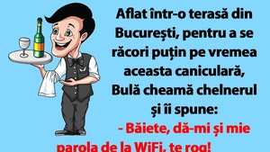 BANC | Aflat într-o terasă din București, pentru a se răcori puțin pe vremea aceasta caniculară, Bulă cheamă chelnerul și îi spune