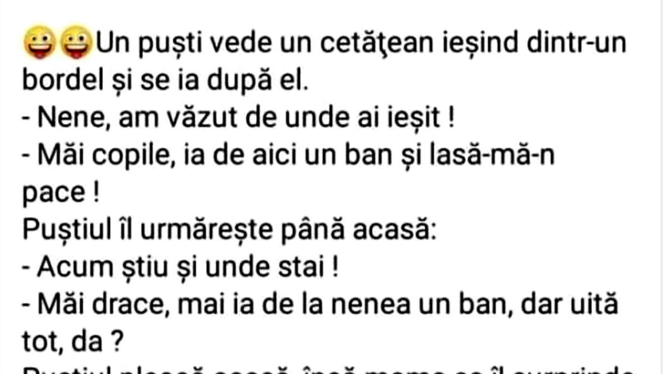 BANCUL ZILEI | Un puști vede un bărbat ieșind dintr-un bordel