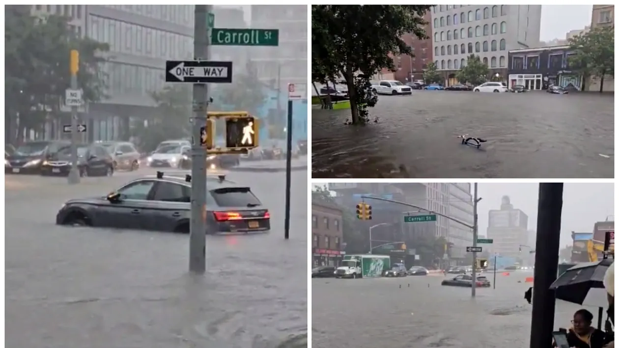 Stare de urgență la New York. Apa a intrat în stațiile de metrou și a inundat străzile după precipitații abundente