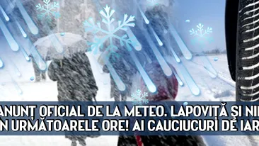 Anunţ OFICIAL de la meteo. Lapoviţă şi NINSORI în următoarele ore! Ai cauciucuri de iarnă?