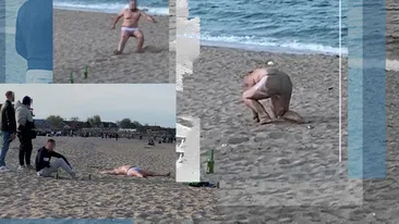 Haos în Vama Veche! ”Mort” de beat, zace în nisip, sub ochii prietenilor! A rămas doar în boxeri și…
