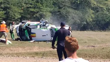 Accident șocant la Raliul Iașului. Mașina unui pilot italian a luat foc. IMAGINI SPECTACULOASE
