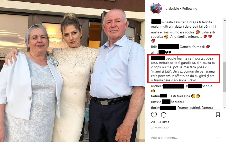 Lidia Buble, în fața altarului împreună cu toată familia ei: „E îmbrăcată în mireasă”