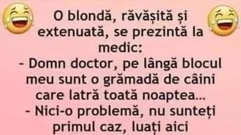 Bancul de weekend | O blondă, răvășită și extenuată se prezintă la medic