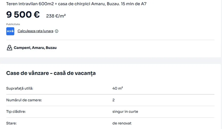 Anunțul cu detaliile despre casă