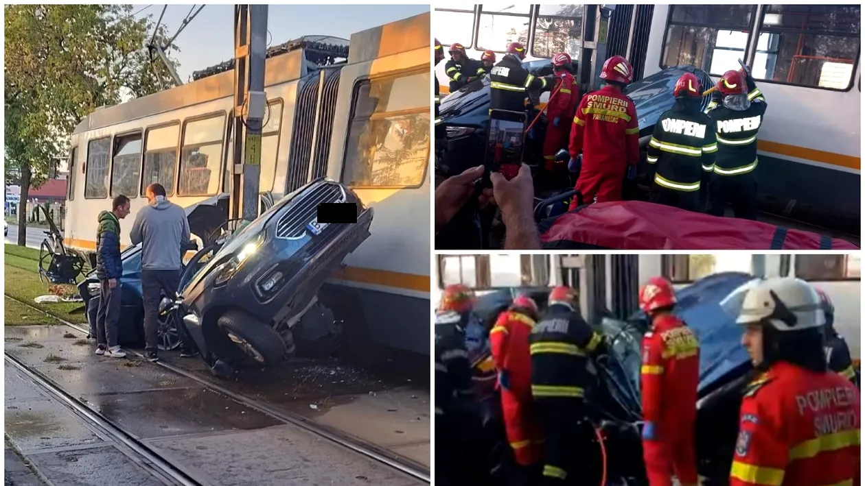 Un șofer a murit într-un accident tragic, în București! Mașina lui a fost ruptă în două de un tramvai