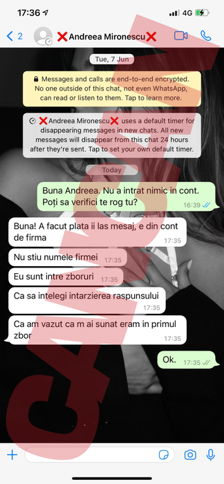 Discuția pe Whatsapp între Andreea Mironescu și reprezentatul firmei de unde modelul a cumpărat lenjerie de lux, dar nu ar fi și plătit-o