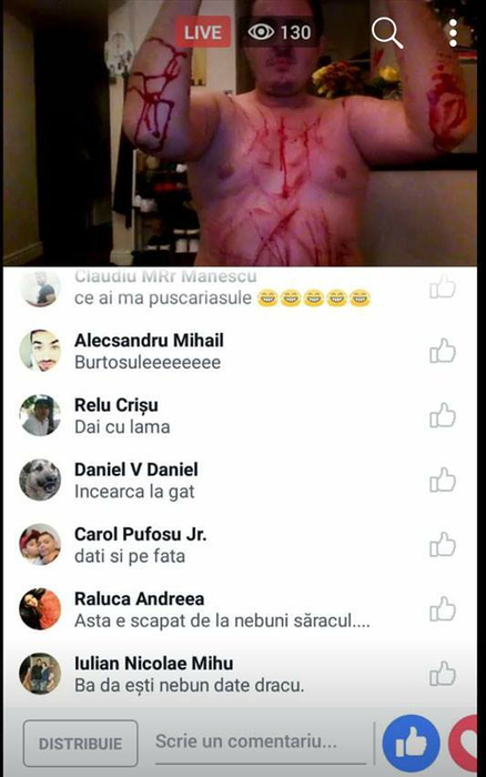 Imagini halucinante! Un român s-a tăiat pe corp într-un LIVE pe Facebook! Nimeni nu mai ştie nimic de el de când s-a oprit transmisiunea
