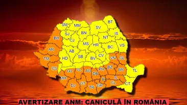 ANM, avertizare de ultimă oră. România, sub o cupolă de foc. Cod galben și portocaliu de caniculă, temperaturile ajung la 39 de grade Celsius
