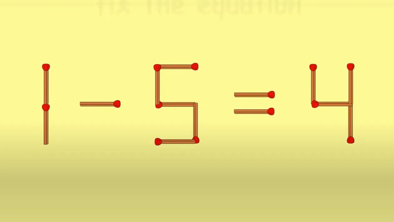 Test IQ exclusiv pentru genii | Corectați 1 - 5 = 4, mutând un singur chibrit!