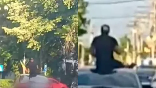 Scene șocante în Turnu Măgurele! Doi bărbați au amenințat cu pistoalele trecătorii de pe plafonul mașinii. VIDEO