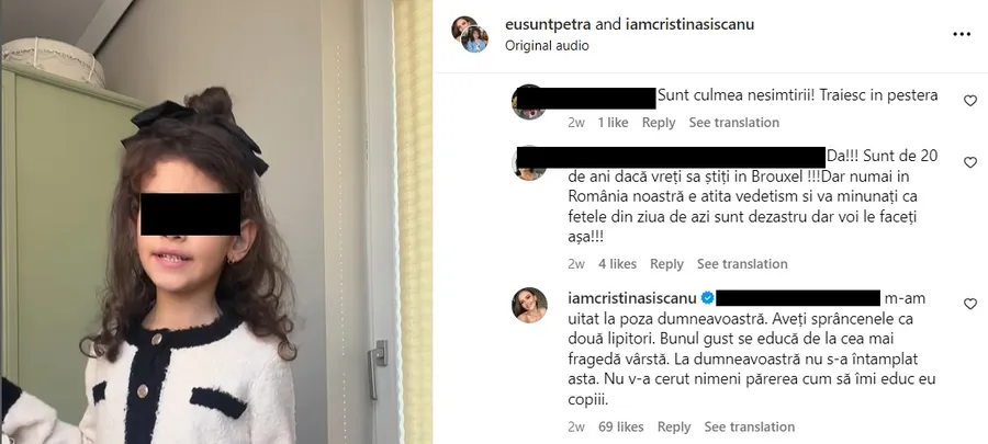 Postarea făcută de fiica Cristinei Șișcanu