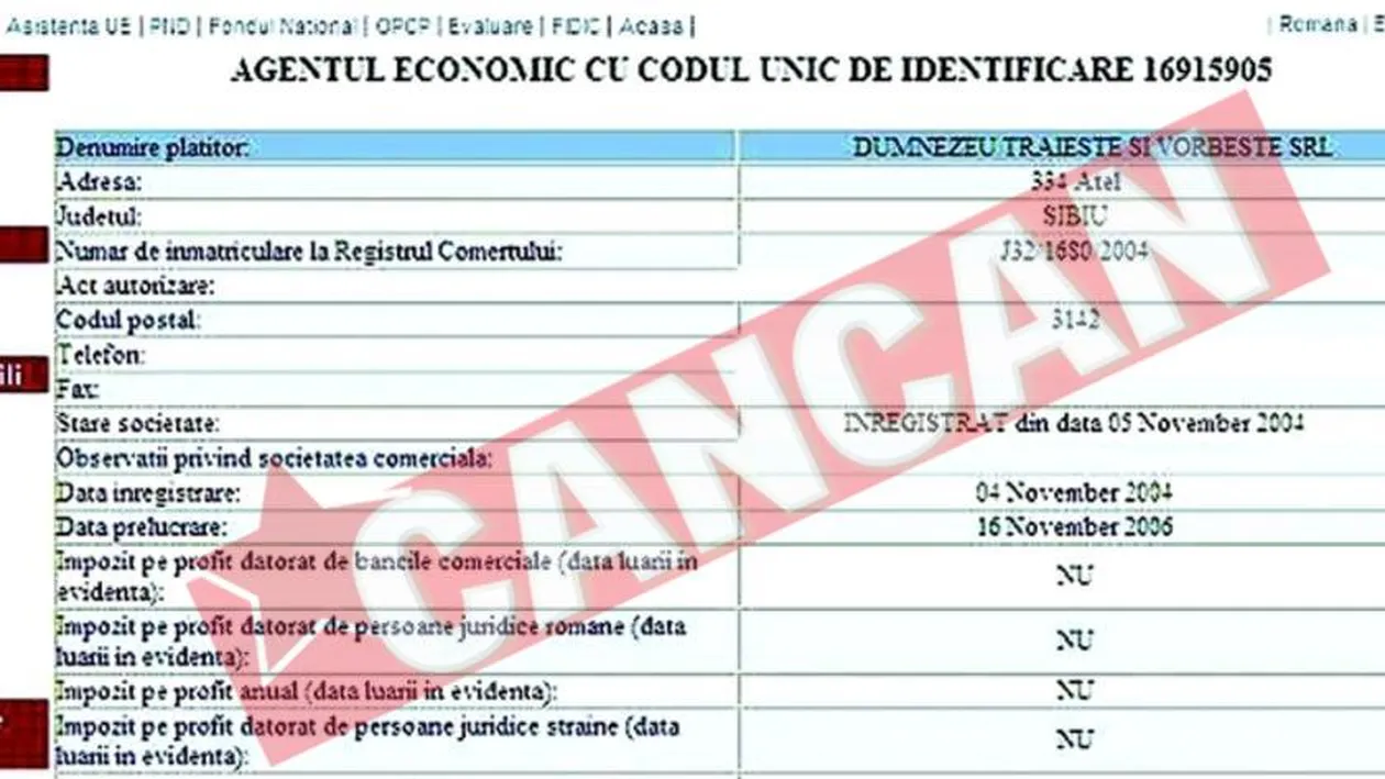 Dumnezeu traieste si vorbeste, un SRL falit