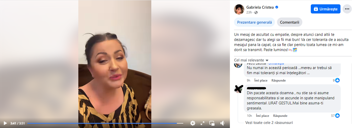 Oamenii au reacționat vehement la adresa Gabrielei Cristea