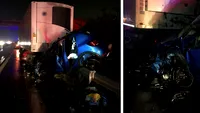 O mamă și copilul ei de 3 ani, în stare gravă după un accident violent pe A1! Mașina în care erau a fost strivită de un tir scăpat de sub control