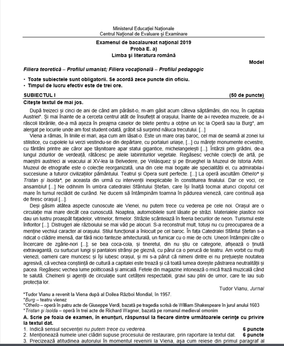 Ce pică la BAC 1 iulie 2019. Subiecte la Limba şi literatura română, EDU.RO