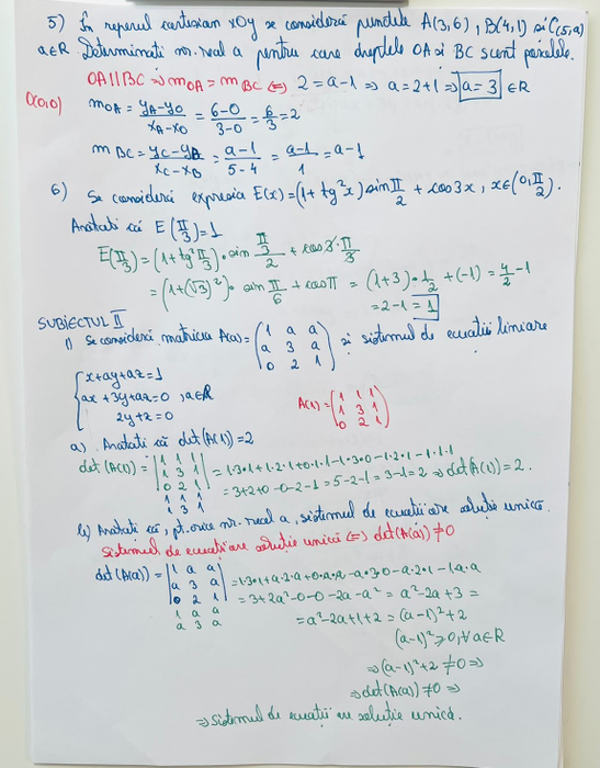 Subiectul I și II la Matematică, specializarea Mate-Info