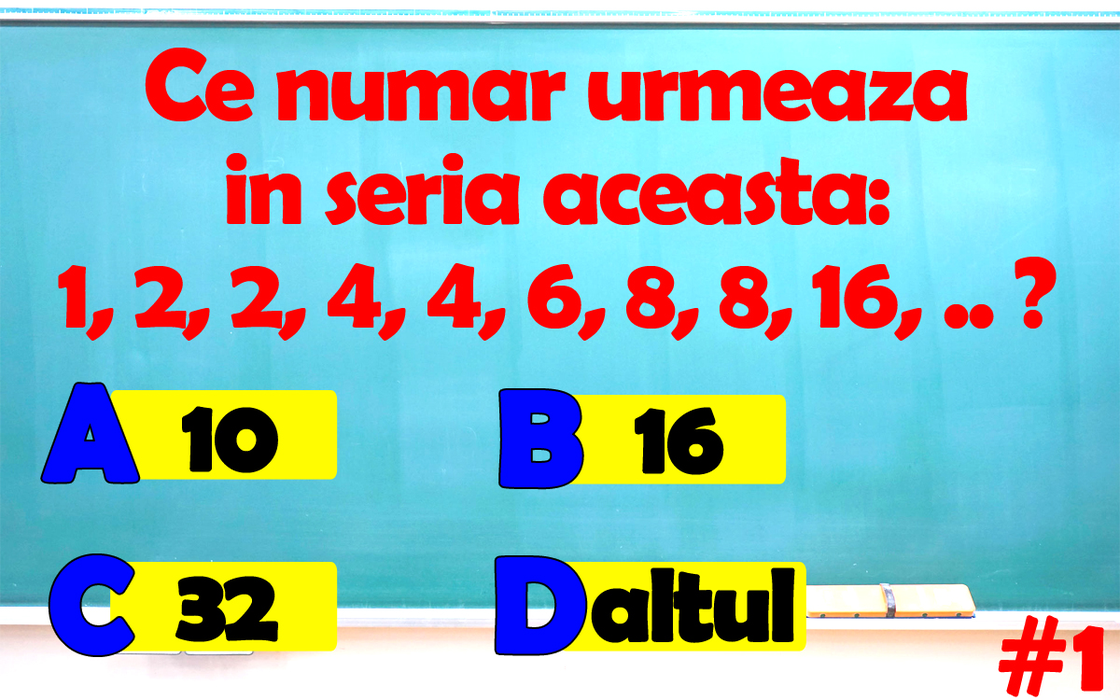 Testul IQ cu 10 întrebări foarte dificile | Prima: Ce număr urmează în seria 1, 2, 2, 4, 4, 6, 8, 8, 16?