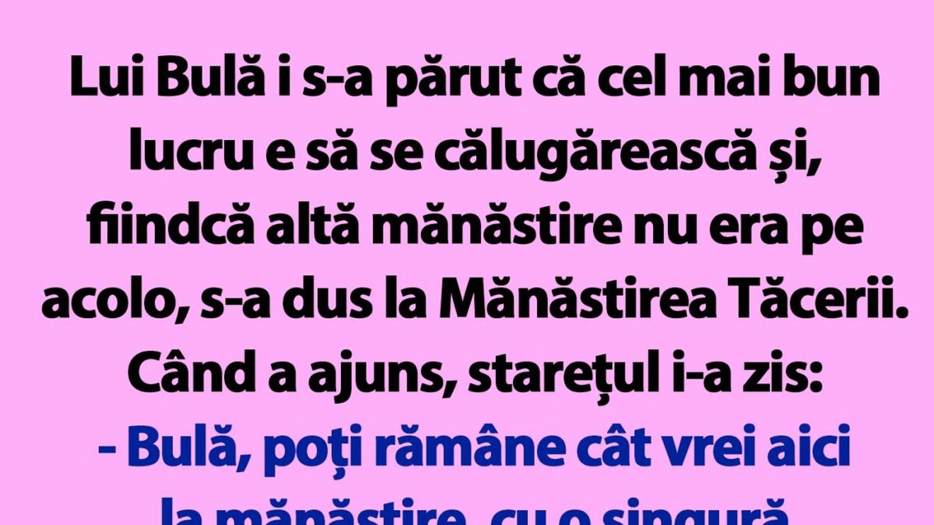 BANC | "Bulă, poți rămâne cât vrei aici la mănăstire, cu o singură condiție" TEXT