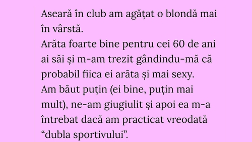 Bancul de weekend | "Dubla sportivului"