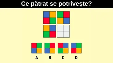 Test IQ | Numai 1% din oameni știu ce pătrat se potrivește, în doar 5 secunde