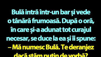 BANC | Bulă intră într-un bar și vede o tânără frumoasă