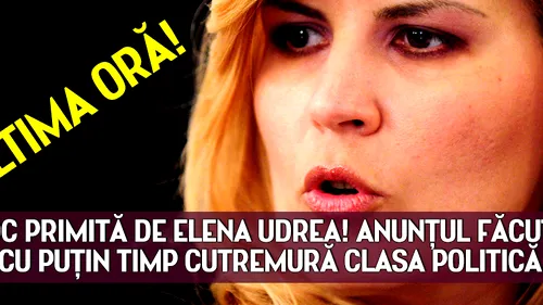 ULTIMA ORA! Veste ŞOC primita de Elena Udrea! Anuntul făcut în urma cu puţin timp cutremură clasa politică....