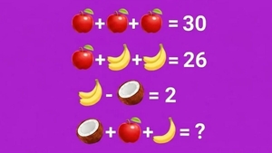 Test de inteligență | Rezolvați ecuația: Cât fac un cocos + un măr + o banană?