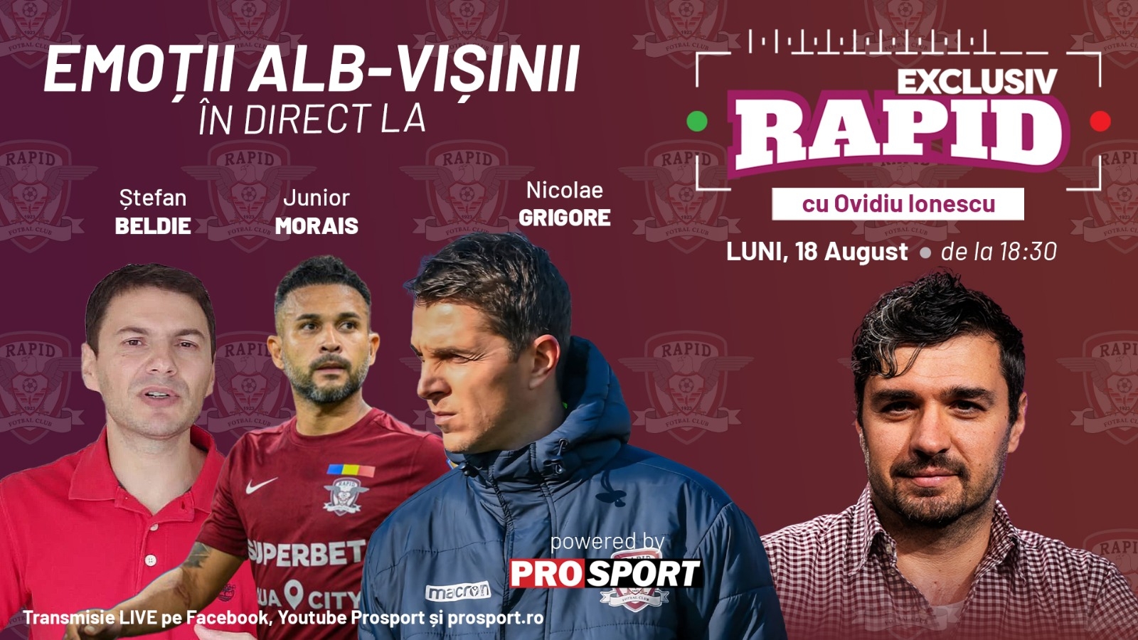 Azi avem "EXCLUSIV RAPID" cu Gâlcă, Beldie, Grigore, Koljic și Junior Morais, în direct pe YouTube - ProSport de la ora 18:30