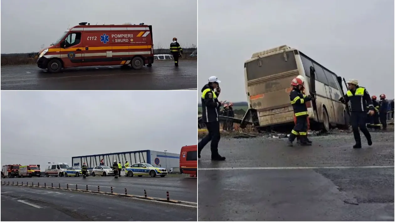 Accident terifiant în județul Timiș, la Sânandrei. S-a activat planul roșu de intervenție, după ce 18 persoane au rămas încarcerate