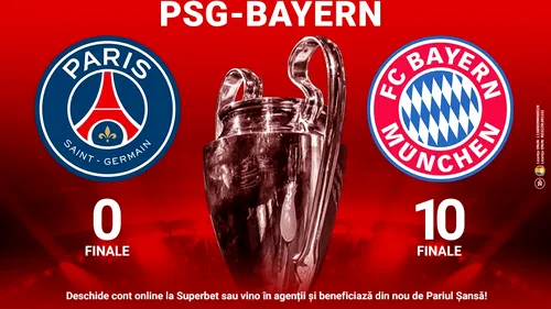 Ofensivele stelare de la PSG și Bayern, față în față. Pariază la Superbet pe SuperFinala Ligii Campionilor!