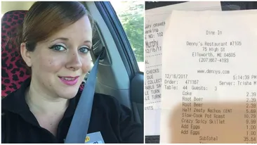 Chelnerita a mers la masa sa ridice nota de plata, dar a crezut ca nu vede bine! Prima data a banuit ca e o greseala. Cat a putut sa ii lase un client bacsis