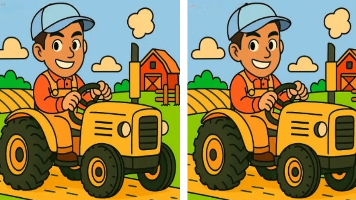 Test de perspicacitate | Identificați toate cele 3 diferențe dintre acești doi tractoriști!
