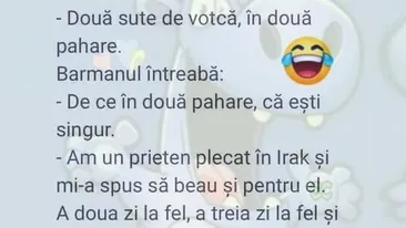 BANC | Un ardelean vine la bar: 200 mililitri de votcă, în 2 pahare!
