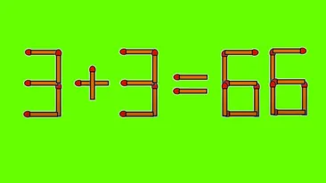 Test IQ exclusiv pentru genii | Mutați un singur chibrit, pentru a corecta 3 + 3 = 66
