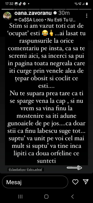 Oana Zărvoranu, replica dură pentru Alex Bodi