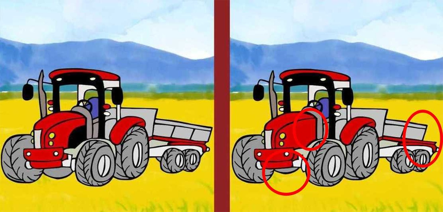 Test de perspicacitate | Tractorul din stânga și cel din dreapta par identice, dar nu sunt. Găsiți 3 diferențe!