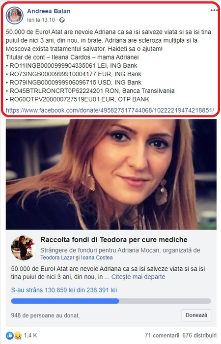 Andreea Bălan, apel pentru salvarea Adrianei Mocan care are nevoie de un transplant de celule stem în Rusia © Facebook