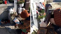 Dramă la Caracal! Imagini cutremurătoare cu copilașul de 4 ani care sărută tabloul mamei la mormântul acesteia