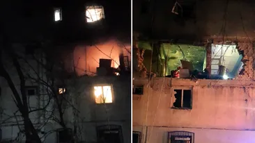 Explozie urmată de incendiu într-un bloc din Găeşti. Localnicii au fost evacuați de urgență | FOTO