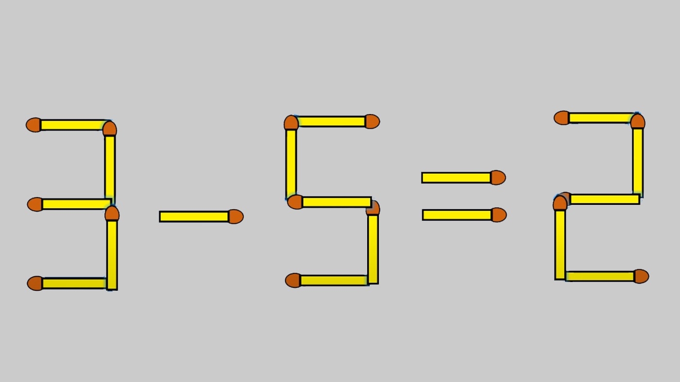 Test de inteligență | Corectați 3 - 5 = 2, mutând un singur băț de chibrit