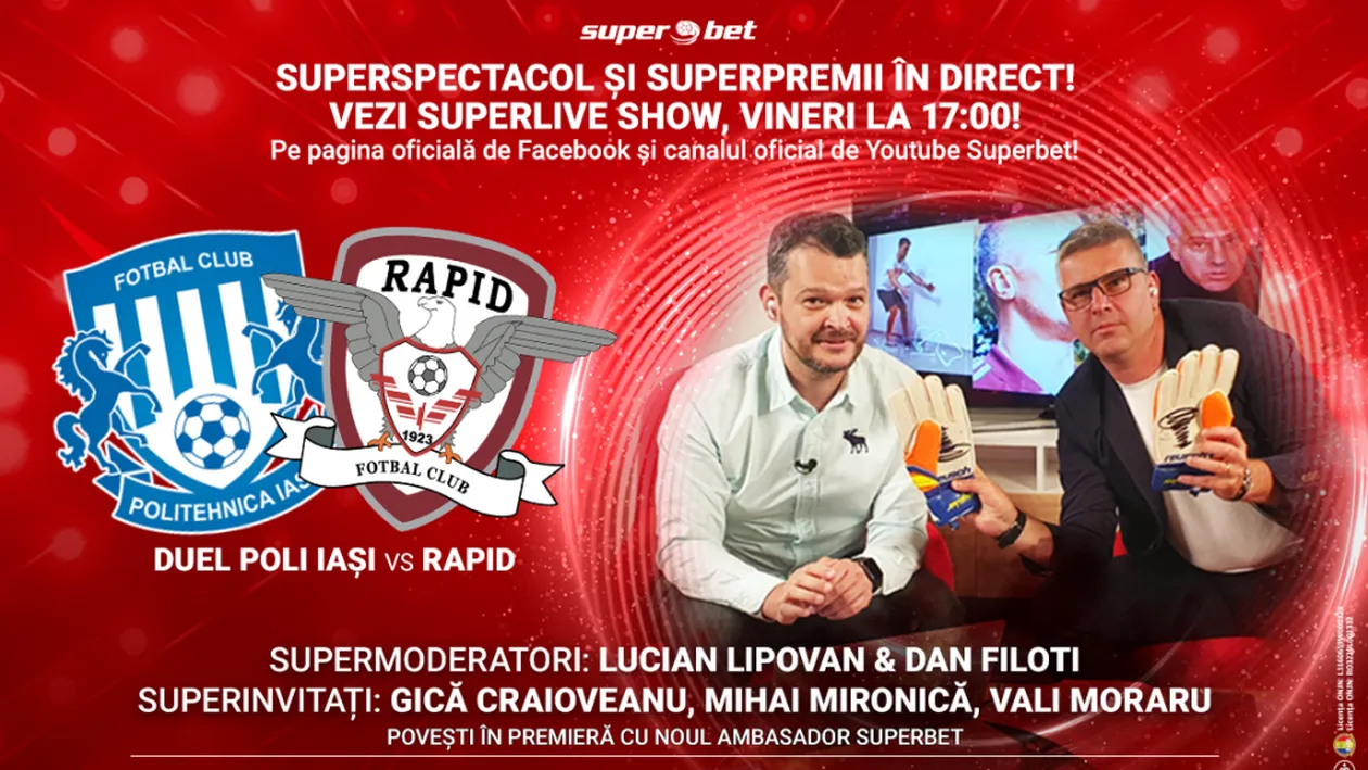 Rapid și Poli Iași fac spectacol la SuperLive Show, cea mai nouă și mai dinamică emisiune sportivă online
