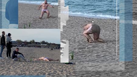 Haos în Vama Veche! ”Mort” de beat, zace în nisip, sub ochii prietenilor! A rămas doar în boxeri și…