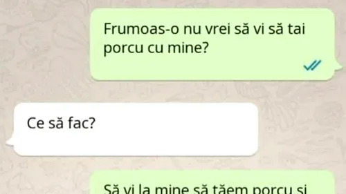 Bancul de weekend | Să vi la mine să tăem porcu